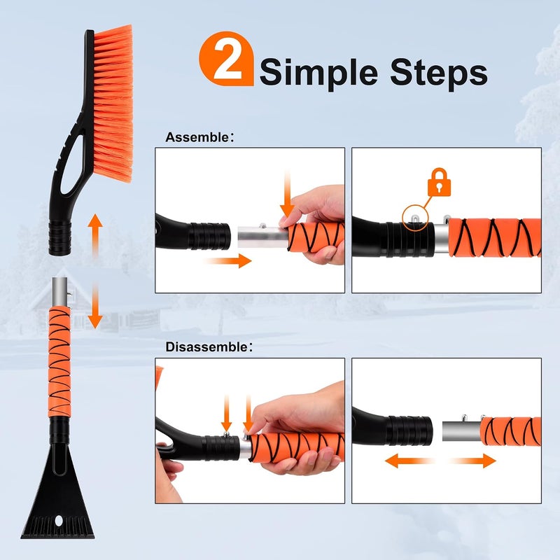 GETLMUL 27" Heavy Duty Snow Brush and Ice Scraper | Scratch-Free Bristle Head & Detachable Scraper with Aluminum Body and Ergonomic Grip | Snow Removal Winter Car Accessories - Image 4