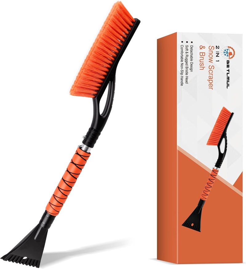 GETLMUL 27" Heavy Duty Snow Brush and Ice Scraper | Scratch-Free Bristle Head & Detachable Scraper with Aluminum Body and Ergonomic Grip | Snow Removal Winter Car Accessories - Image 1