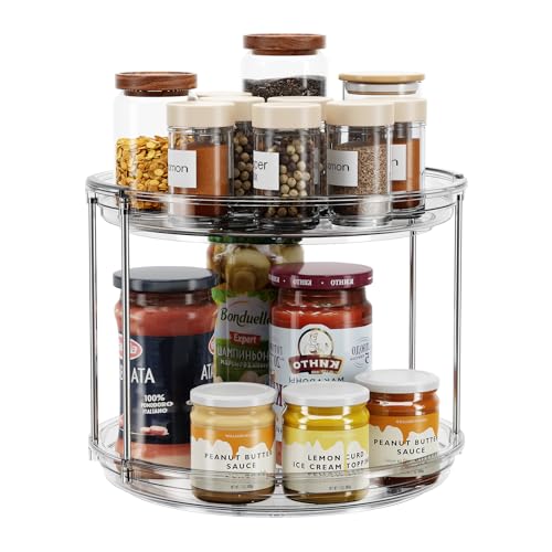 LAMU 2 Tier Lazy Susan Turntable Organizer 925 Rotating Spice Rack Organization for Cabinet Kitchen Pantry Countertop Bathroom Vanity Medicine Cabinet Organizer Grey - Image 1
