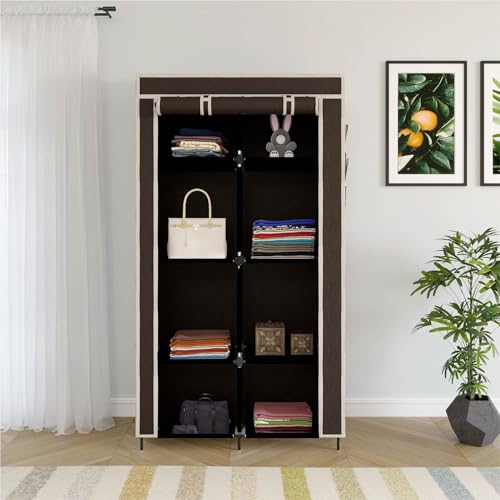 GTC® 4+4 Layer Collapsible Wardrobe for Clothes with Side Pocket 7800-2 (84CM x 42.5CM x 166CM, Brown) Storage Unit - Image 2