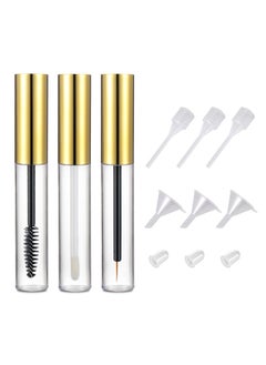 Ideal Swan 10ml Empty Mascara Tube Eyeliner Cream Container Bottle, Lip Gloss Bottle with 3 Piece Funnel & Rubber Inserts for Castor Oil Golden (Set 03)