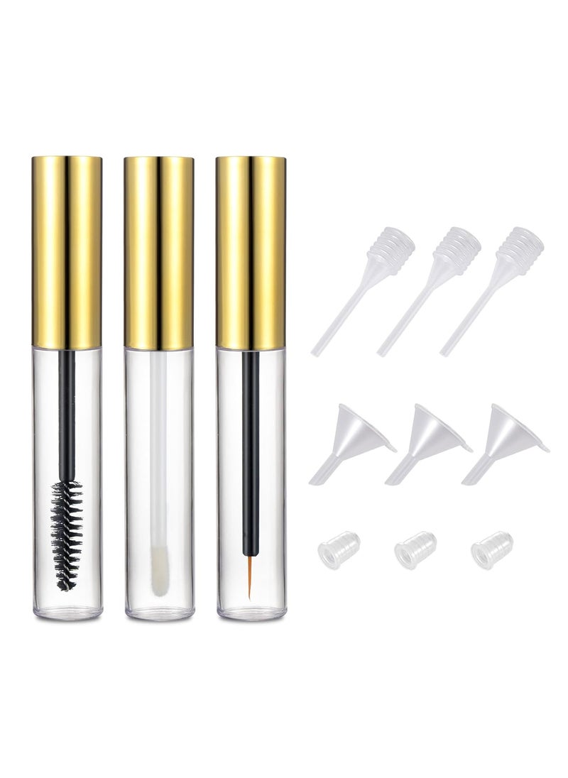 Ideal Swan Ideal Swan 10ml Empty Mascara Tube Eyeliner Cream Container Bottle, Lip Gloss Bottle with 3 Piece Funnel & Rubber Inserts for Castor Oil Golden (Set 03) 