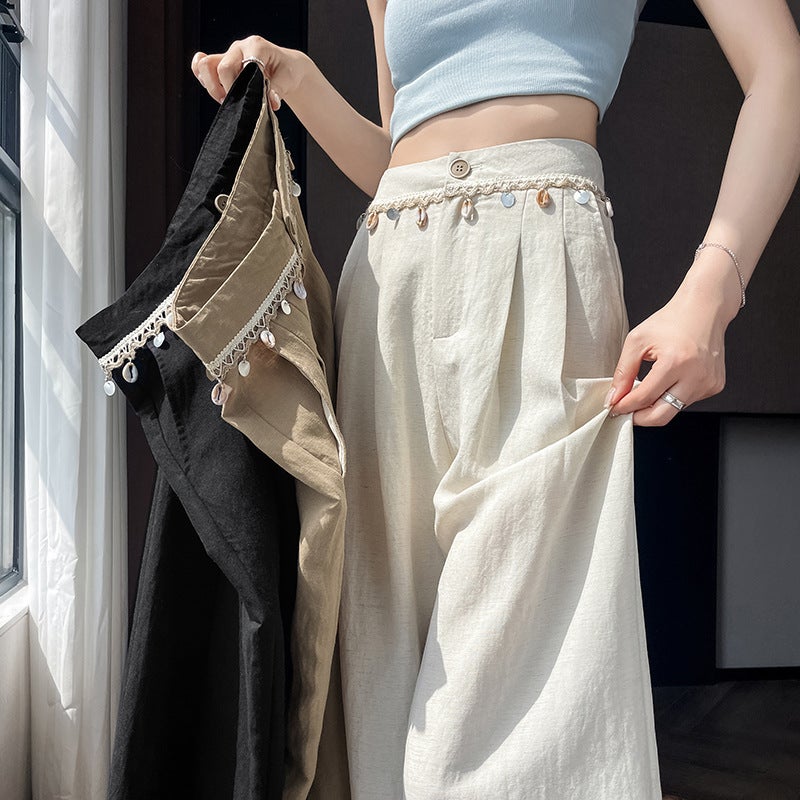Women's Tencel Linen Straight Leg Pants High Waist Slimming - Image 2