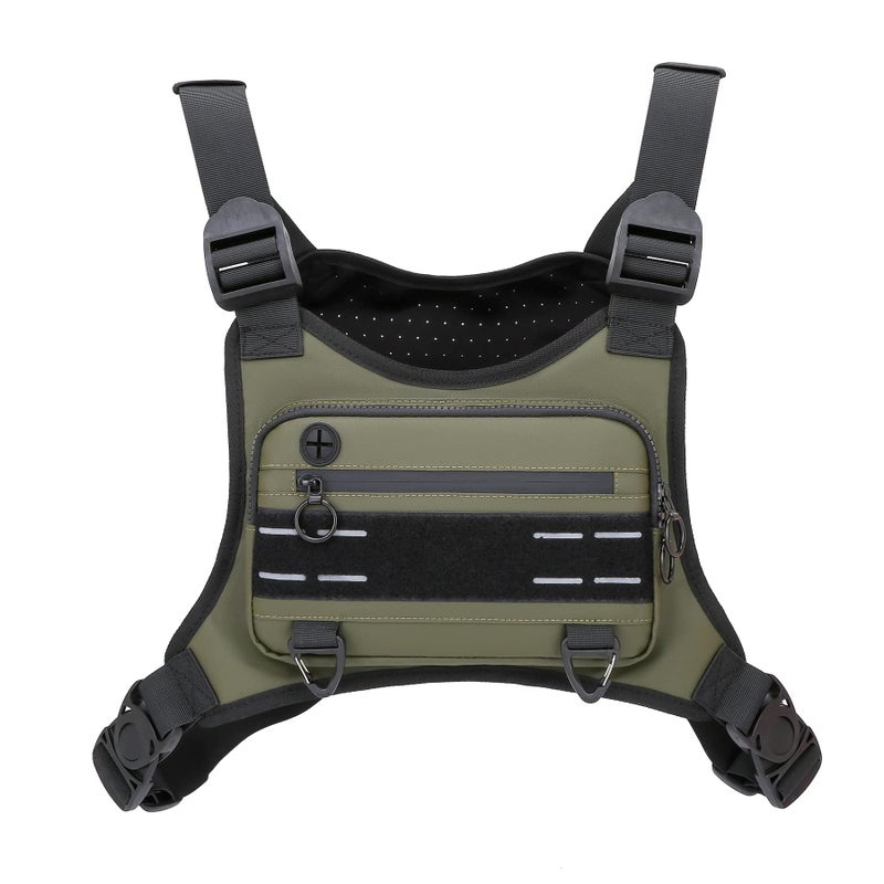 Muserise Sports Chest Bag For Men Women, Water Resistant Lightweight Front Chest Pack, Running Vest Bag With Built-In Phone Holder & Extra Storage For Workouts, Running, Cycling (Olive) - Image 1