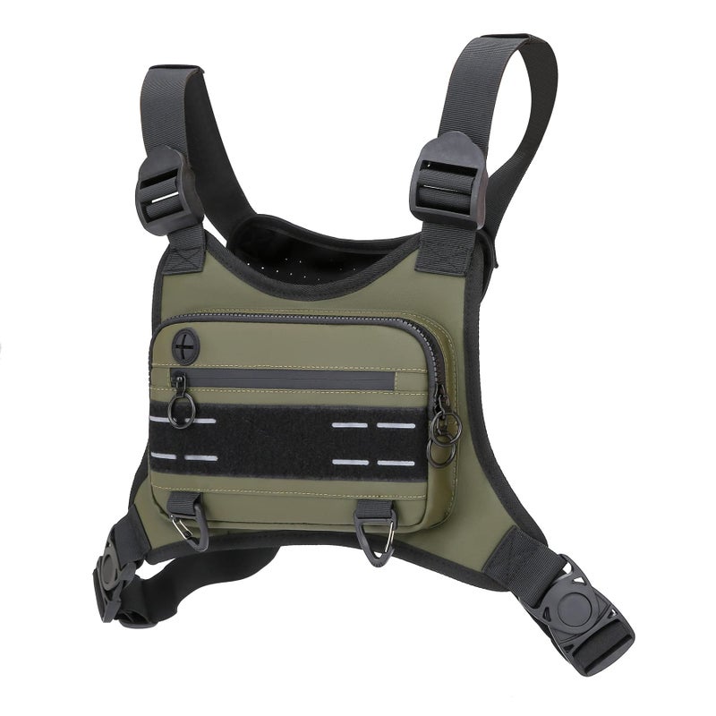 Muserise Sports Chest Bag For Men Women, Water Resistant Lightweight Front Chest Pack, Running Vest Bag With Built-In Phone Holder & Extra Storage For Workouts, Running, Cycling (Olive) - Image 3
