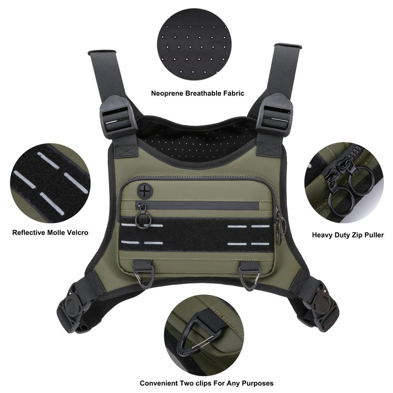 Muserise Sports Chest Bag For Men Women, Water Resistant Lightweight Front Chest Pack, Running Vest Bag With Built-In Phone Holder & Extra Storage For Workouts, Running, Cycling (Olive) - Image 2