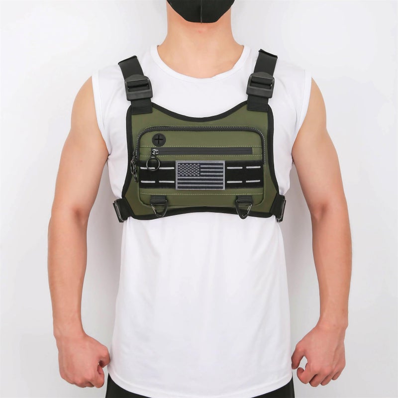 Muserise Sports Chest Bag For Men Women, Water Resistant Lightweight Front Chest Pack, Running Vest Bag With Built-In Phone Holder & Extra Storage For Workouts, Running, Cycling (Olive) - Image 5