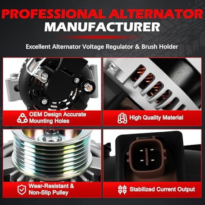 Autodevil 13980 Alternator Fit for 2003-2007 Accord, 2007-2011 CR-V, 2006-2011 CSX & Ciciv, 2004-2008 TSX, 2003-2011 Element, 2.0L 2.4L, 105Amp 12V Alternator OE 13980N, 11503, 1042104730 - Image 5