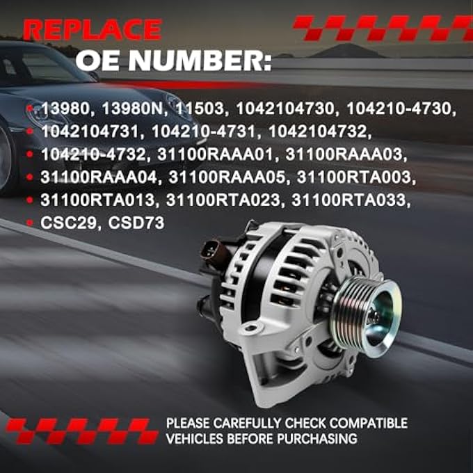 Autodevil 13980 Alternator Fit for 2003-2007 Accord, 2007-2011 CR-V, 2006-2011 CSX & Ciciv, 2004-2008 TSX, 2003-2011 Element, 2.0L 2.4L, 105Amp 12V Alternator OE 13980N, 11503, 1042104730 - Image 3