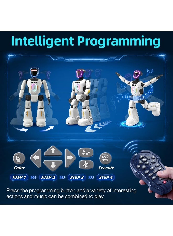 روبوت ذكي بتقنية AI للأطفال مع تسجيل وتشغيل الصوت، روبوت تفاعلي للتحكم عن بُعد مع استشعار الإيماءات ووجه LED مضيء، موسيقى ومشي ورقص، هدية عيد ميلاد مثالية للأولاد والبنات - Image 5