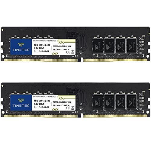 Timetec 32GB KIT(2x16GB) DDR4 2400MHz PC4-19200 Non-ECC Unbuffered 1.2V CL17 2Rx8 Dual Rank 288 Pin UDIMM Desktop PC Computer Memory RAM Module Upgrade (32GB KIT(2x16GB))
