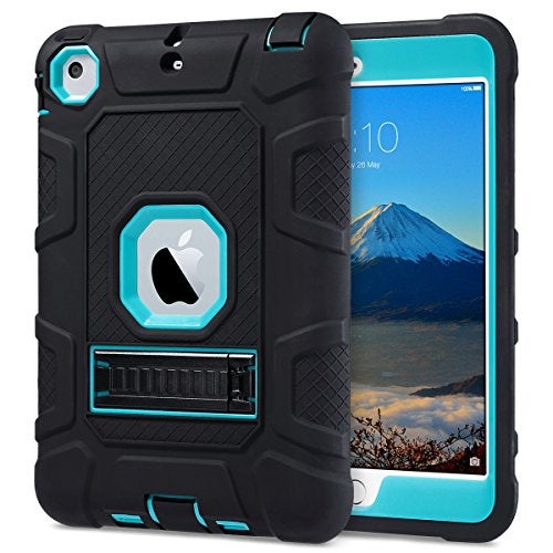 ULAK Case for iPad mini 1 2 3, Three Layer Heavy Duty Shockproof Protective Case with Kickstand for iPad mini 2 Case 1st 2nd 3rd Generation (Aqua Blue/Black) - Image 2