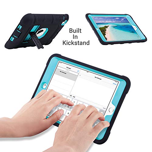 ULAK Case for iPad mini 1 2 3, Three Layer Heavy Duty Shockproof Protective Case with Kickstand for iPad mini 2 Case 1st 2nd 3rd Generation (Aqua Blue/Black) - Image 4