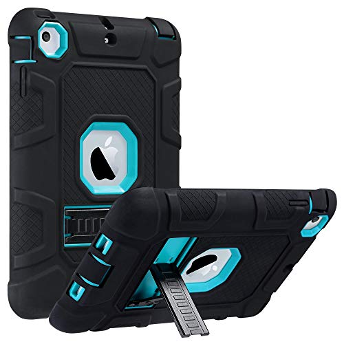 ULAK Case for iPad mini 1 2 3, Three Layer Heavy Duty Shockproof Protective Case with Kickstand for iPad mini 2 Case 1st 2nd 3rd Generation (Aqua Blue/Black) - Image 1