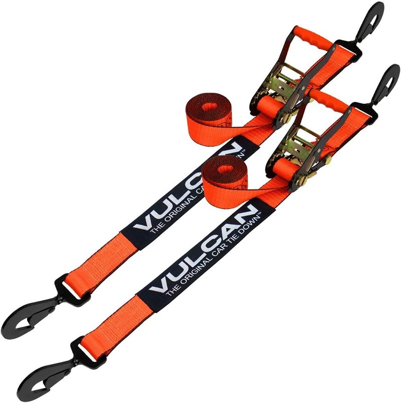 VULCAN Car Tie Down with Twisted Snap Hooks - 2 Inch x 96 Inch - 2 Pack - PROSeries - 3,300 Pound Safe Working Load - Image 1