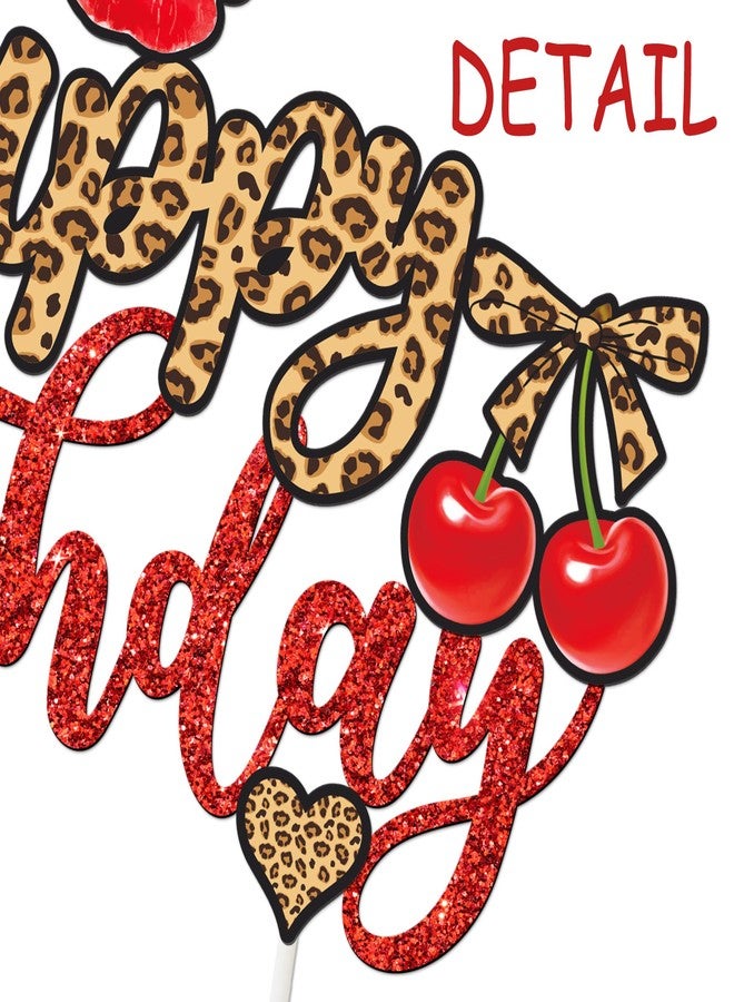 umoni Cheetah Cherry Bow Birthday Cake Topper Leopard Print Cake Decorations Cheetah Theme Birthday Cake Picks for Girls Women Night Out Cherries Birthday Bachelorette Party Supplies - Image 3