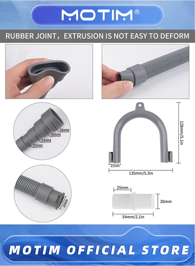 Dishwasher Washing Machine Drain Hose Extension 2M Flexible Corrugated Washer Drain Hose with 1 Adapter 1 U-Bend Holder and 4 Hose Clamps