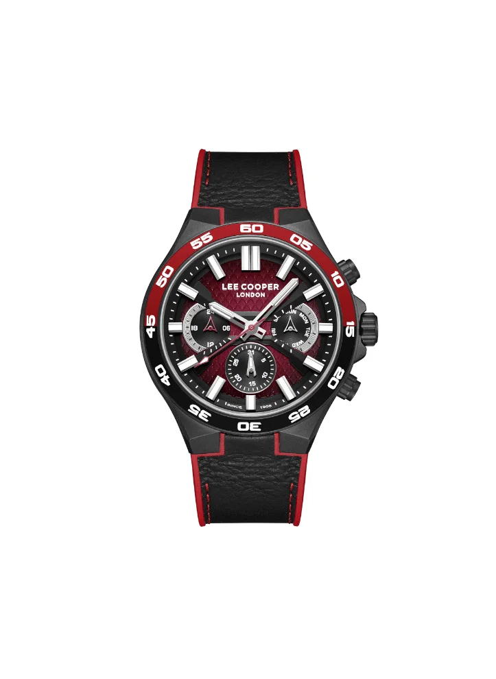 لي كوبر Men's Multi Function Display Watch With Black Leather Strap - LC08066.651