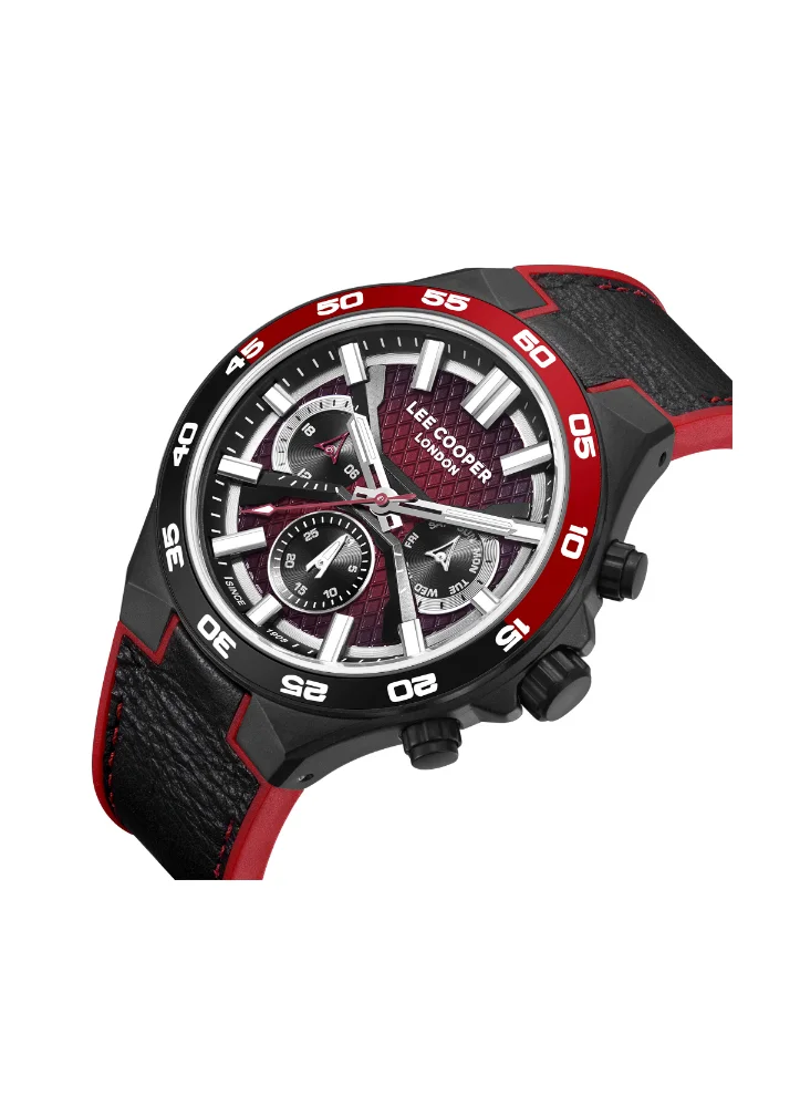 لي كوبر Men's Multi Function Display Watch With Black Leather Strap - LC08066.651