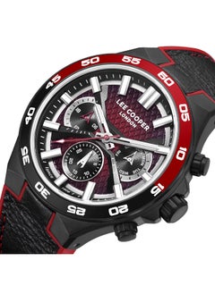 Men's Multi Function Display Watch With Black Leather Strap - LC08066.651