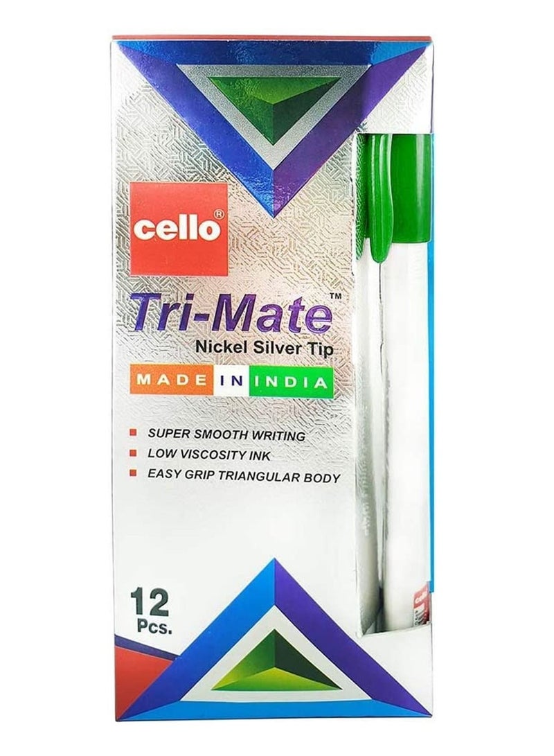Cello قلم حبر جاف Cello Trimate مكون من 12 قطعة، حبر أخضر
