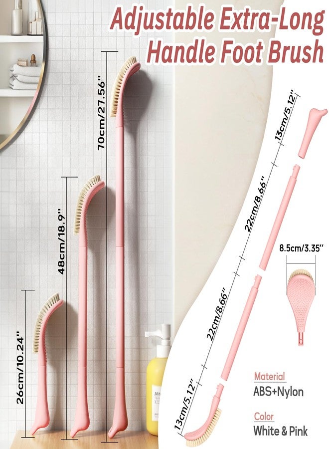 GEENOA New Foot Brush with Extra-Long Handle, 3-in-1 Foot Scrubber for Wet or Dry Brushing, Adjustable 10.2’’- 27.5’’Foot Scrub Brush for Senior, Pregnant, Disabled, or Injured, Gift-Box Packed(Pink) - Image 2
