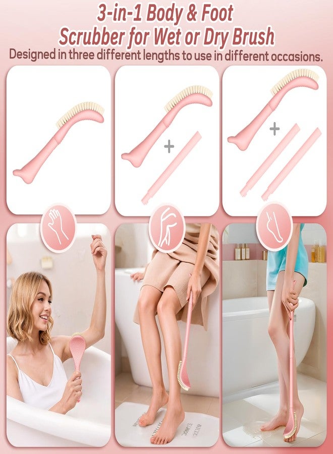GEENOA New Foot Brush with Extra-Long Handle, 3-in-1 Foot Scrubber for Wet or Dry Brushing, Adjustable 10.2’’- 27.5’’Foot Scrub Brush for Senior, Pregnant, Disabled, or Injured, Gift-Box Packed(Pink) - Image 3