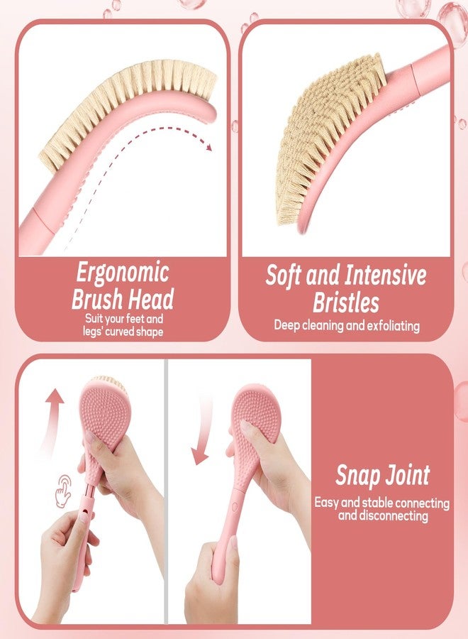 GEENOA New Foot Brush with Extra-Long Handle, 3-in-1 Foot Scrubber for Wet or Dry Brushing, Adjustable 10.2’’- 27.5’’Foot Scrub Brush for Senior, Pregnant, Disabled, or Injured, Gift-Box Packed(Pink) - Image 4