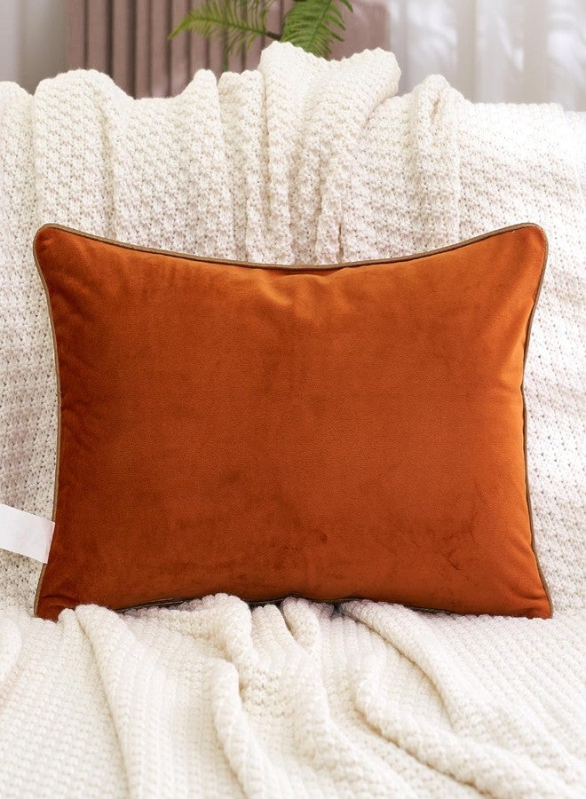 Aeckself 12 x 20 Inch Orange Gold Plaid Geometric Stripes Embroidery Velvet Cushion Case Luxury Modern Rectangle Decorative Throw Pillow Cover Pillowcase for Couch Living Room Bedroom Car - Image 3