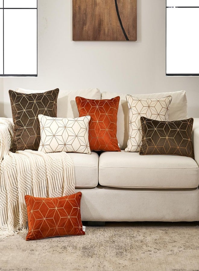 Aeckself 12 x 20 Inch Orange Gold Plaid Geometric Stripes Embroidery Velvet Cushion Case Luxury Modern Rectangle Decorative Throw Pillow Cover Pillowcase for Couch Living Room Bedroom Car - Image 5