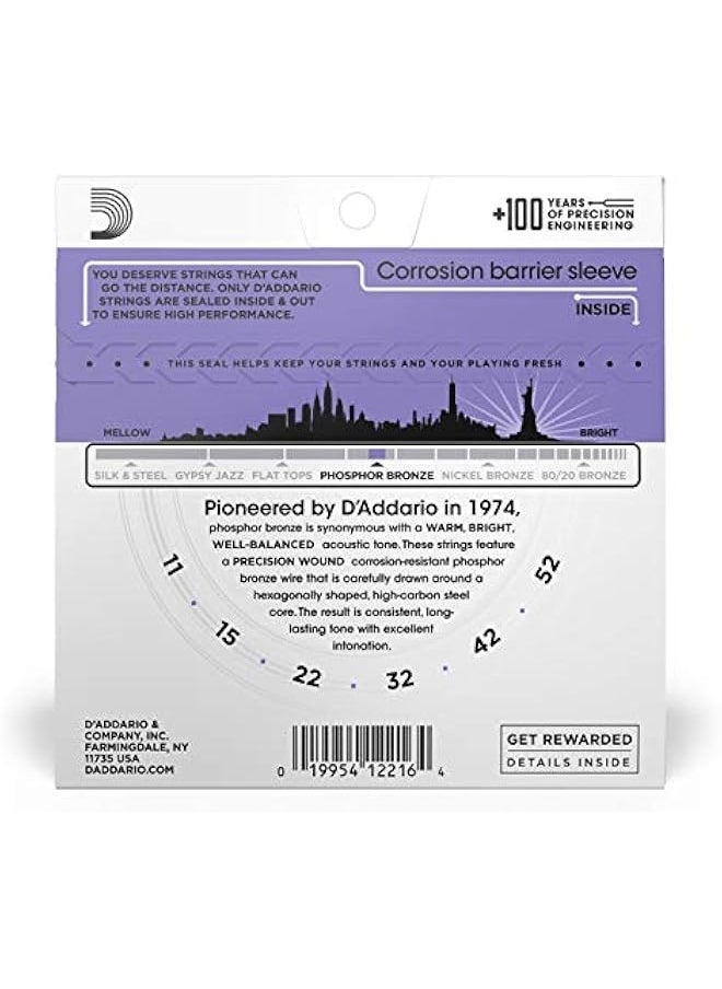 D'Addario Guitar Strings - Phosphor Bronze Acoustic Guitar Strings - EJ26 - Rich, Full Tonal Spectrum - For 6 String Guitars - 11-52 Custom Light  - Image 2