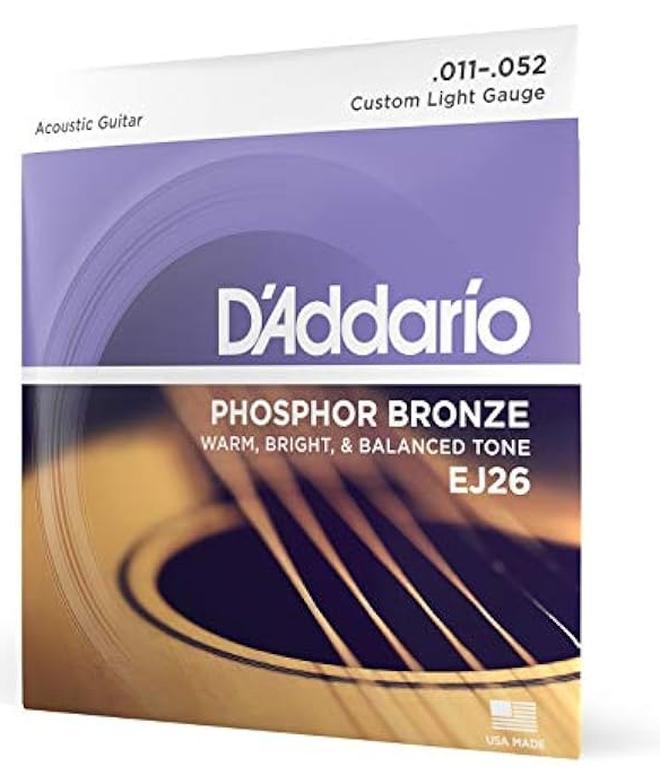 D'Addario Guitar Strings - Phosphor Bronze Acoustic Guitar Strings - EJ26 - Rich, Full Tonal Spectrum - For 6 String Guitars - 11-52 Custom Light - Image 1