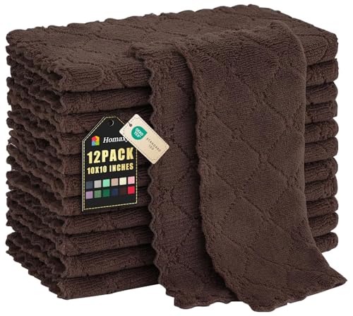 Homaxy 12 Pack Kitchen Dish Cloths 10 x 10 Inches Brown Super Soft and Absorbent Coral Velvet Dish Towels Nonstick Oil Fast Drying Microfiber Cleaning Cloth No Lint Household Dishcloths - Image 1