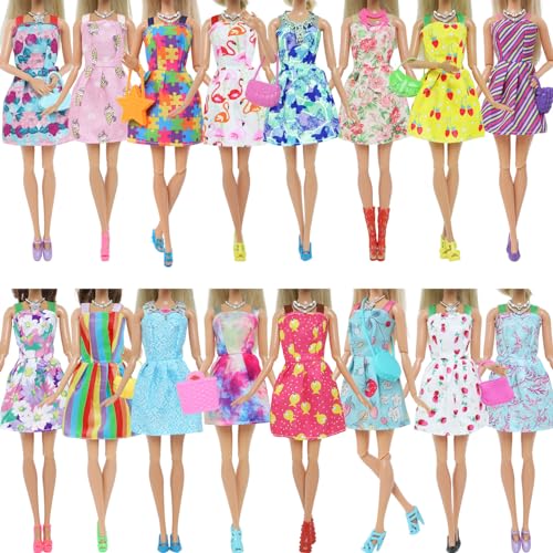 BJDBUS 42 pcs Doll Clothes and Accessories Including 10 pcs Fashion Mini Dresses 32 pcs Shoes, Glasses, Necklaces, Handbag, Hangers Accessories for 11.5 Inch Girl Doll - Image 5