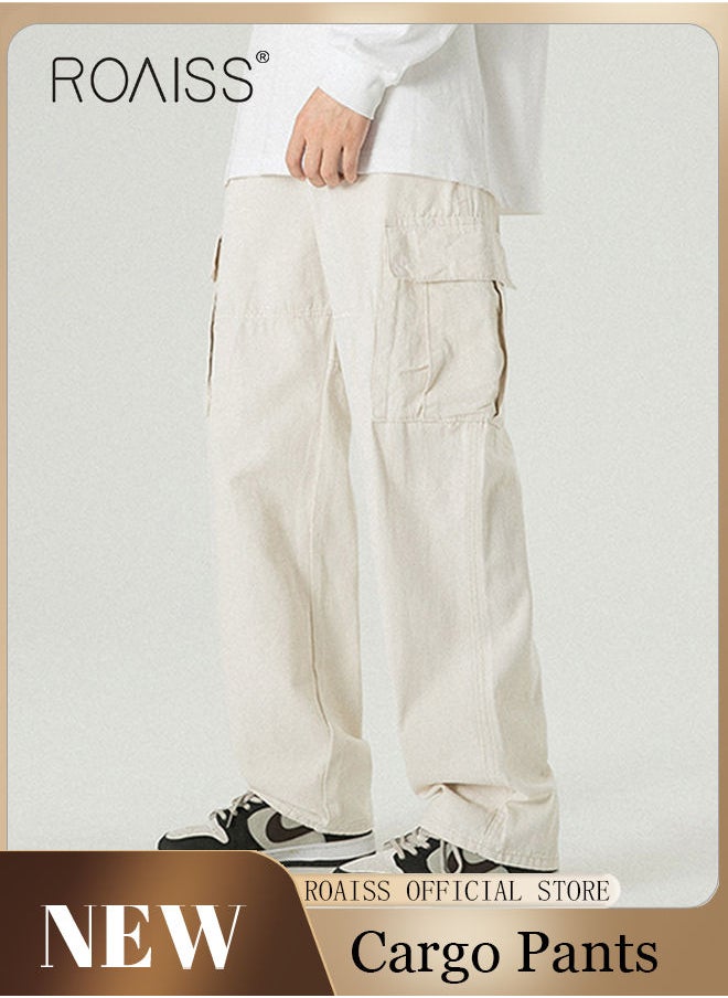 roaiss - Men Trendy Loose Cargo Pant Street Style Functional Streetwear Cargo Long Pants Men's Multi Pocket Overalls Youth Loose Casual Straight Leg Overalls Men's Pants - Image 1