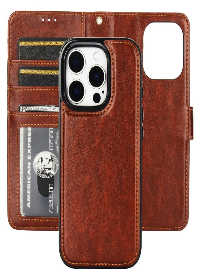 Bocasal Detachable Wallet Case for iPhone 16 Pro RFID Blocking Card Slots Holder Premium PU Leather Magnetic Kickstand Shockproof Wrist Strap Removable Flip Protective Cover 5G 6.3 inch (Brown) - Image 1