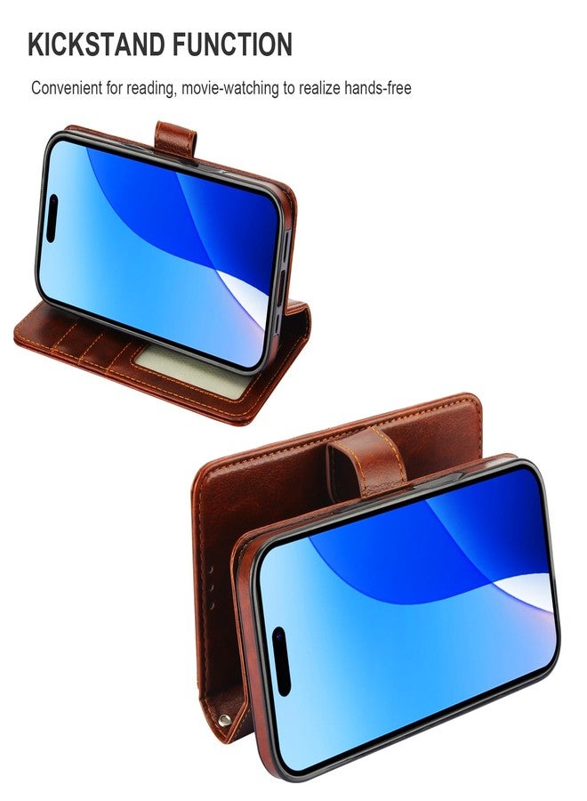 Bocasal Detachable Wallet Case for iPhone 16 Pro RFID Blocking Card Slots Holder Premium PU Leather Magnetic Kickstand Shockproof Wrist Strap Removable Flip Protective Cover 5G 6.3 inch (Brown) - Image 5