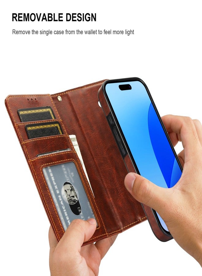 Bocasal Detachable Wallet Case for iPhone 16 Pro RFID Blocking Card Slots Holder Premium PU Leather Magnetic Kickstand Shockproof Wrist Strap Removable Flip Protective Cover 5G 6.3 inch (Brown) - Image 2