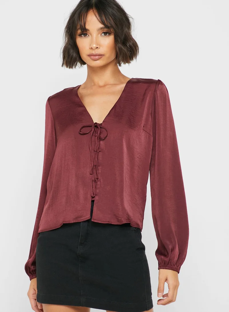 FOREVER 21 Lace Up Satin Top