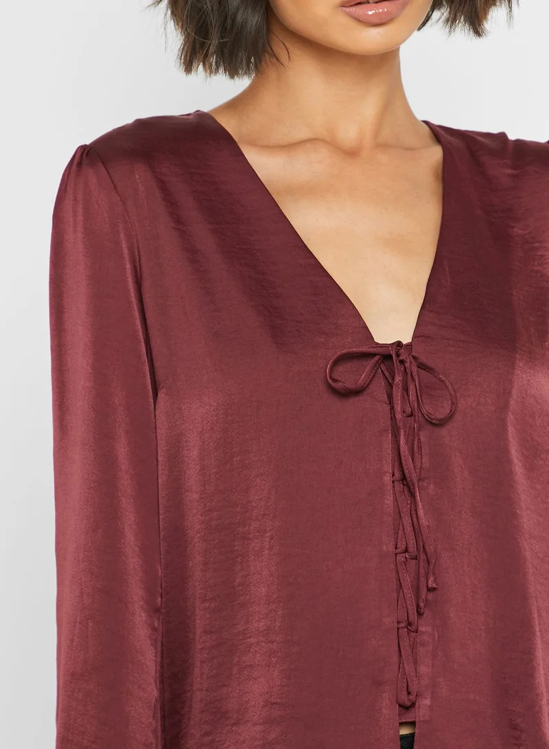 FOREVER 21 Lace Up Satin Top