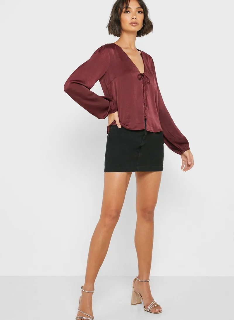 FOREVER 21 Lace Up Satin Top