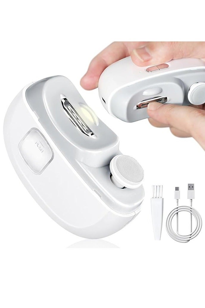 Electric Baby Nail Clipper with LED Light, 2 in 1 Automatic Safety Fingernail Trimmer and File with Nail Scraps Storage for Newborn, Kids, Adult, Elderly, 2 Speeds, USB Rechargeable, White - Image 1