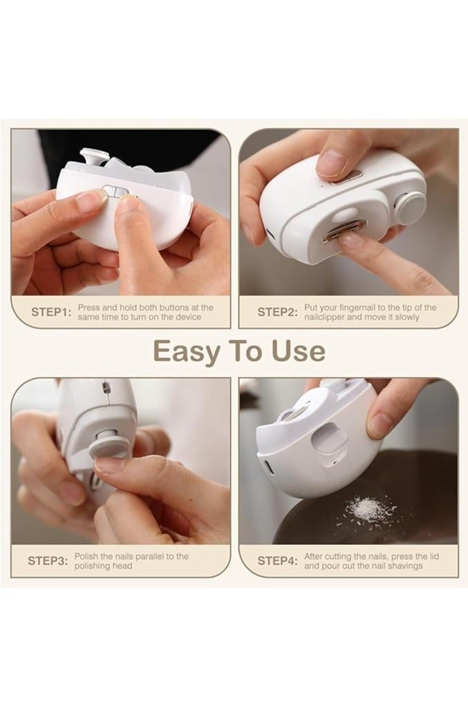 Electric Baby Nail Clipper with LED Light, 2 in 1 Automatic Safety Fingernail Trimmer and File with Nail Scraps Storage for Newborn, Kids, Adult, Elderly, 2 Speeds, USB Rechargeable, White - Image 5