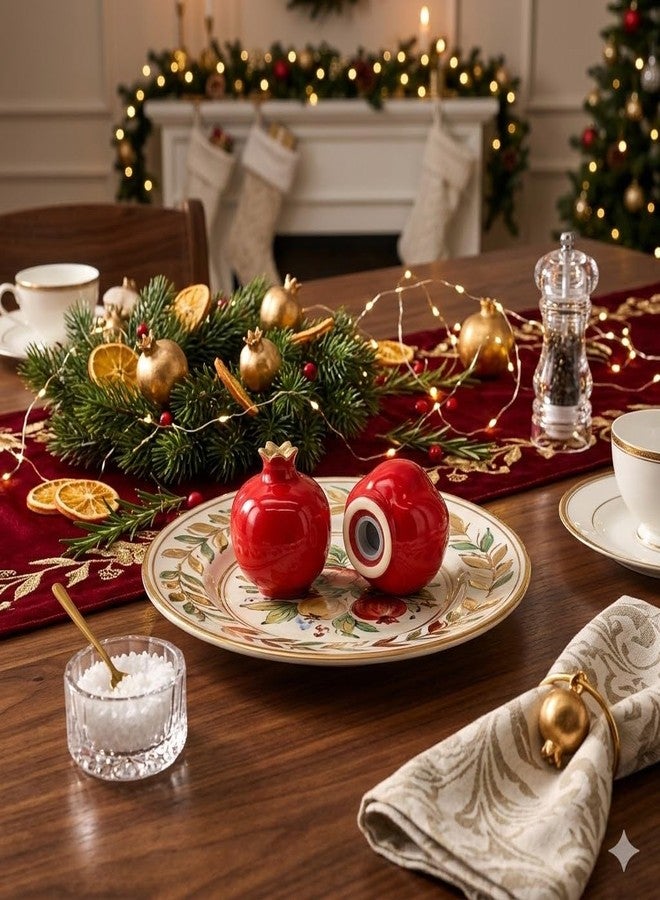 aaBco Ceramic Pomegranate Salt and Pepper Shaker Set Ceramic Salt and Pepper Shaker Set, Kitchen Table Seasoning Containers (Pomegranate) - Image 4
