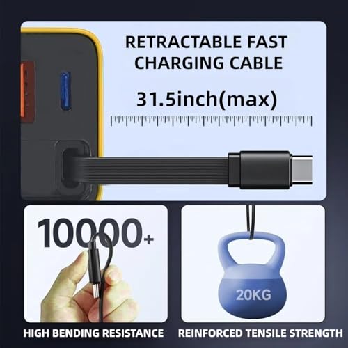 Silanit 3 in 1 GaN Charger,80w Fast Charger Adapter with Type-C Cable & 2 USB Ports,Multi-Functional Retractable All in one Charger for Phone,Tablets,laptops (Yellow) - Image 4
