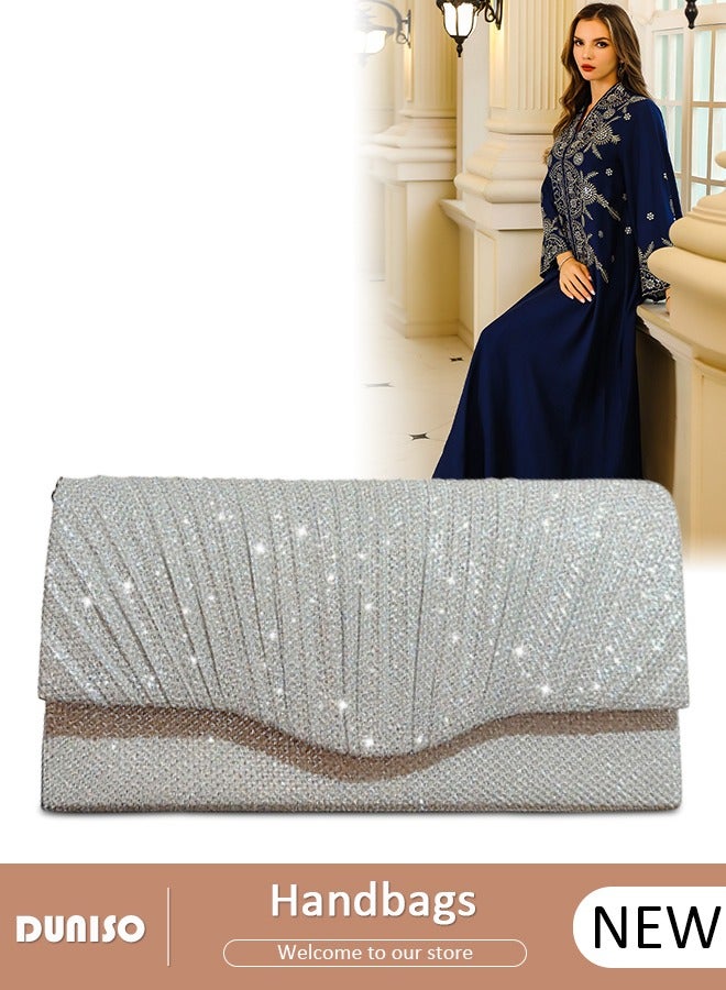 DUNISO Evening Clutch Bag for Women Envelope Handbag Sparkling Envelope Evening Bag with Detachable Chain Chain Purse Bag Crossbody Bag for Wedding Formal Cocktail Party - Image 1