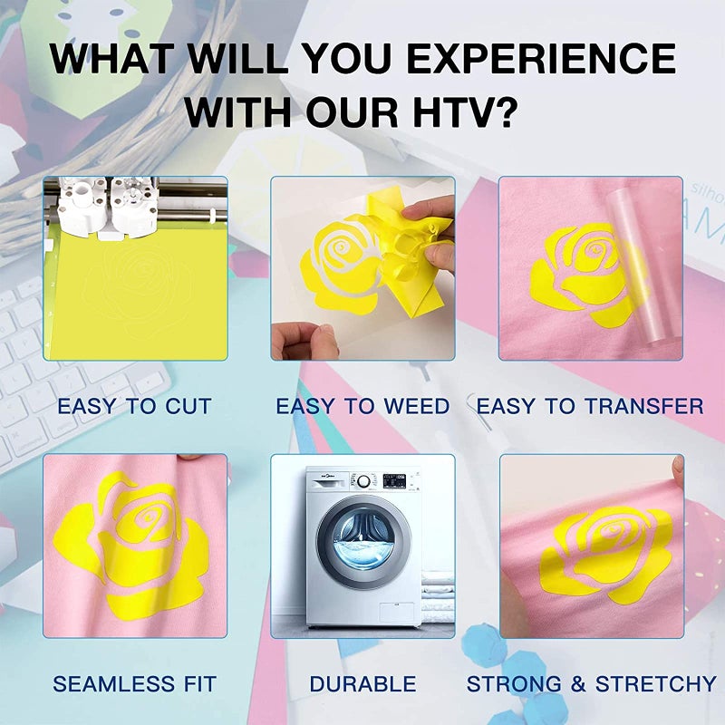 HTVRONT HTV Vinyl Rolls Heat Transfer Vinyl - 12" x 8ft Yellow HTV Vinyl for Shirts, Iron on Vinyl for All Cutting Machine - Easy to Cut & Weed for Heat Vinyl Design (Yellow) - Image 3