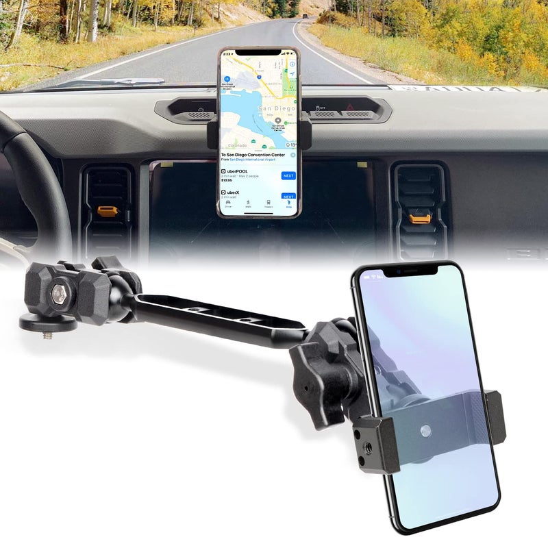 OMU Bronco Phone Mount Compatible with Ford Bronco 2021 2022 2023 24 DoorDual Ball Socket AllMetal Cell Phone Holder360Adjustable Dash Mount for Ford Bronco Accessories - Image 2