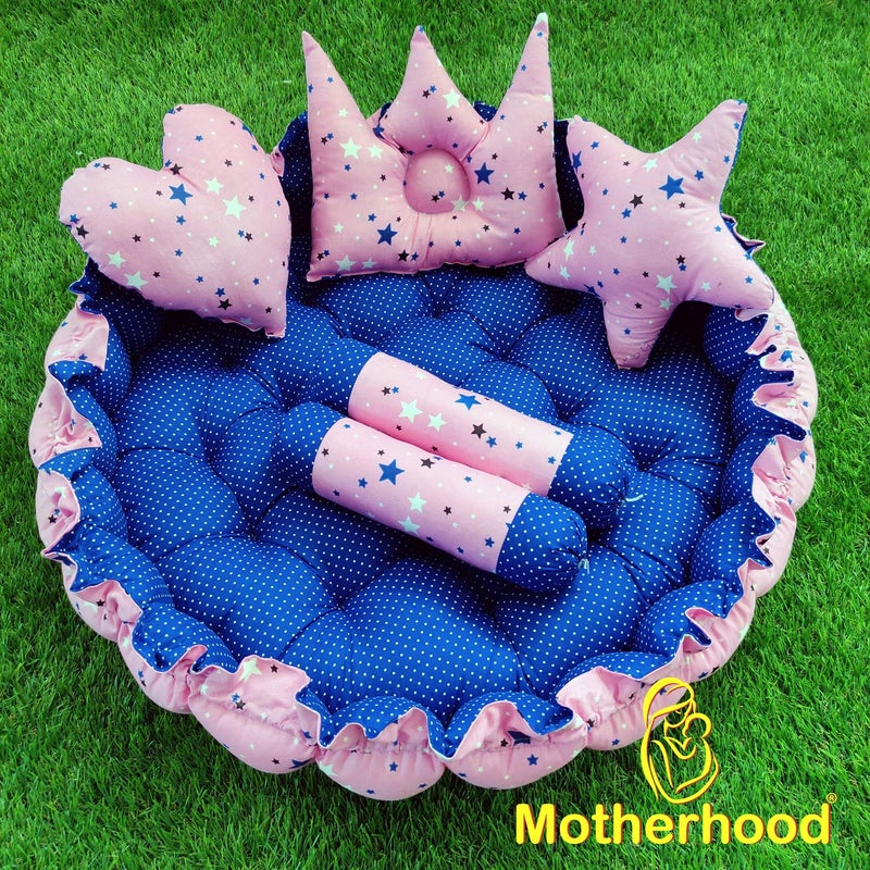 MOTHERHOOD MOTHERHOOD Round Baby Tub Bed 5 pc Pillow Luxury Mattress Bed Sleeper Bedding Set coSleeper Safe Cotton Fabric with RFilled UltraSoft Comfortable for Newborn to Toddlers Pink - Image 2