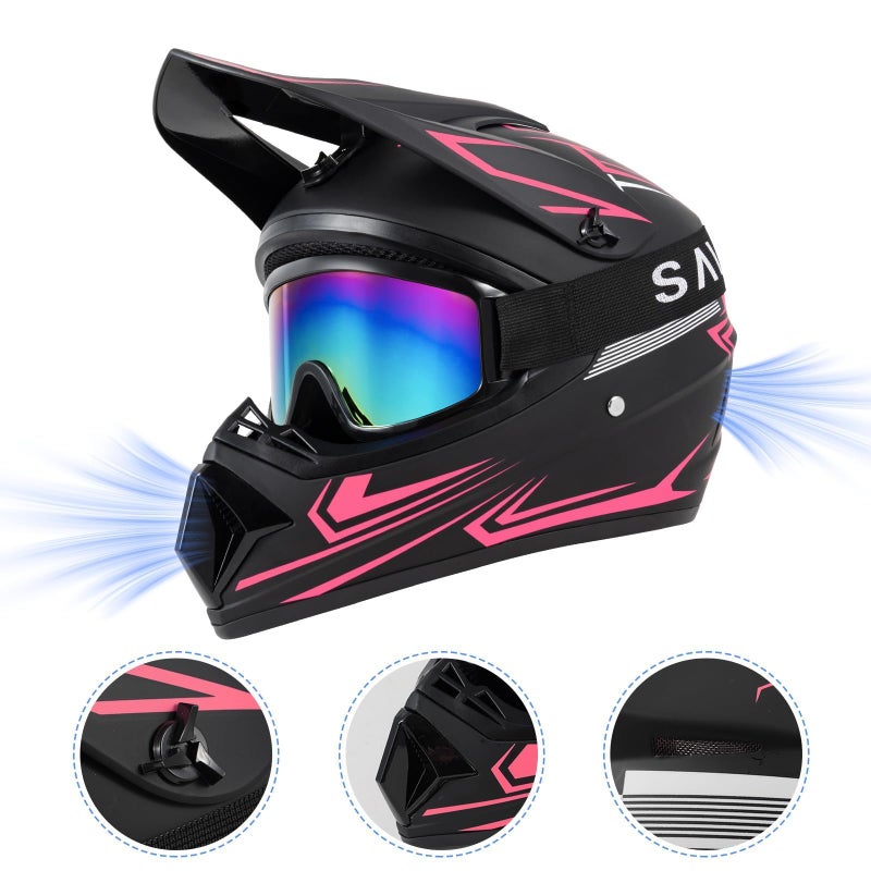 TIANDU Youth Kids Dirt Bike Motocross Helmet (Goggles Gloves Face Mask) 4PCS Set, DOT Approved Girls Full Face Motorcycle Helmets, ATV BMX MX Mountain Bike Off Road Kid Helmet (Pink, M) - Image 2